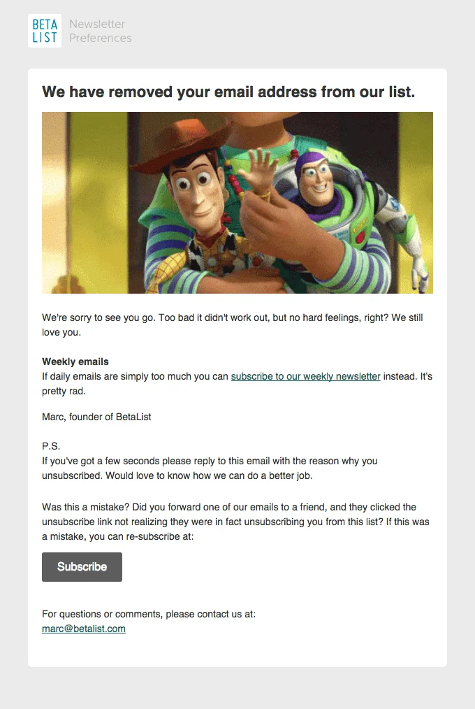 BetaList unsubscribe email