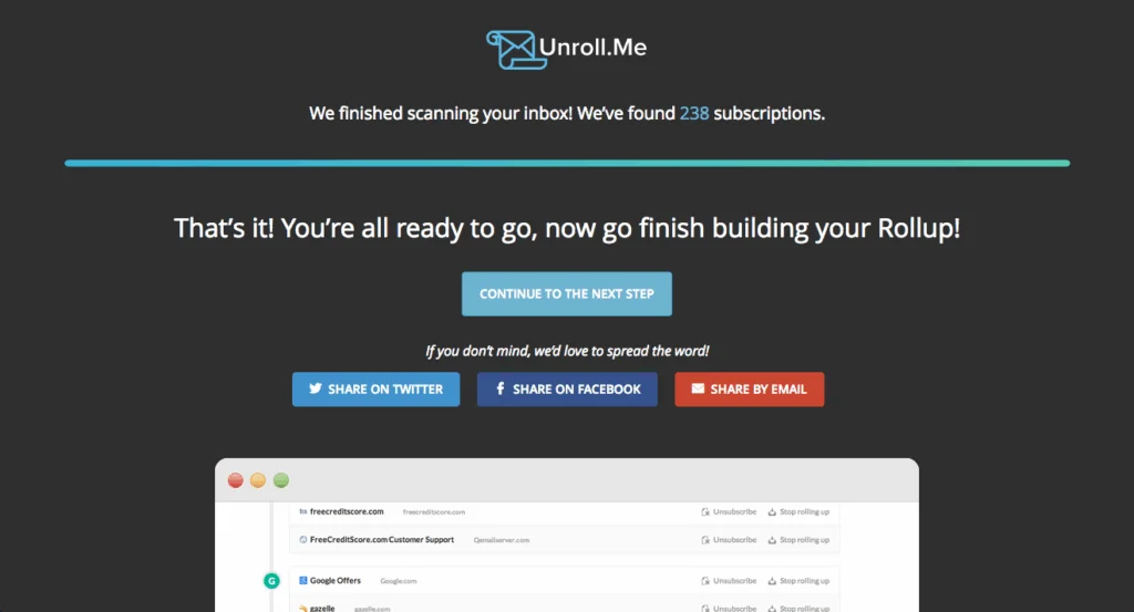 Unroll.me app interface