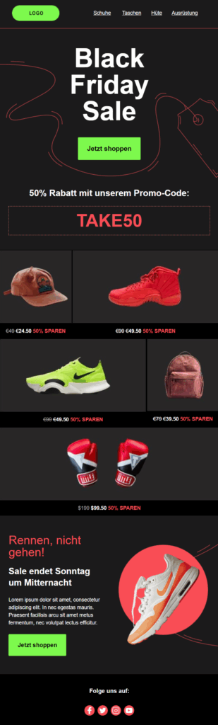 E-Mail-Vorlage Oslo für Black Friday Sales aus der Vorlagengalerie von Mailjet