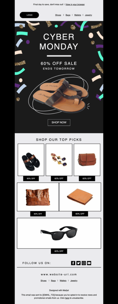 Cyber Monday E-Mail-Vorlage für den Modebereich
