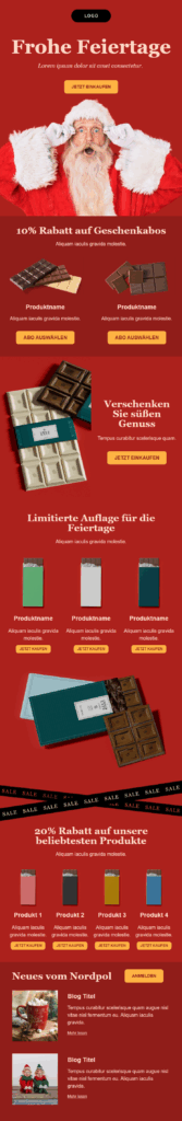 Vorlage “Christmas Chocolate” von Mailjet für Feiertagsnewsletter