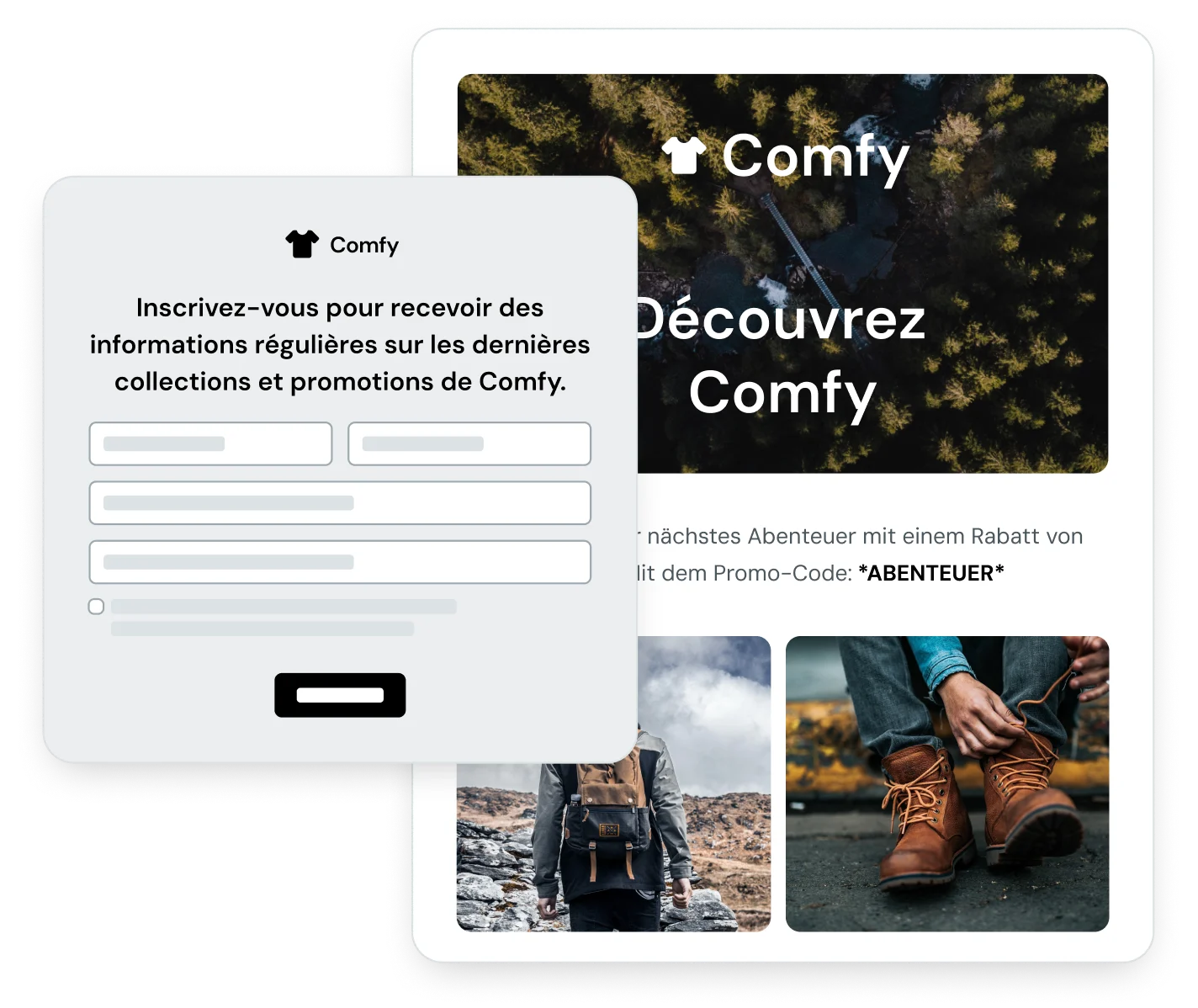 Le widget d'inscription de Mailjet et une newsletter.