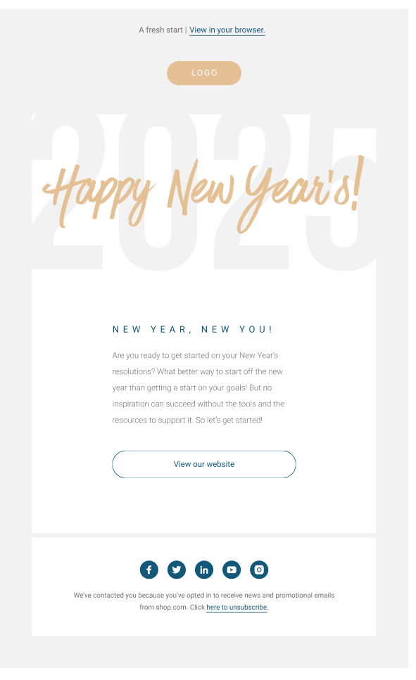 Plantilla de correo electrónico de Feliz Año Nuevo.