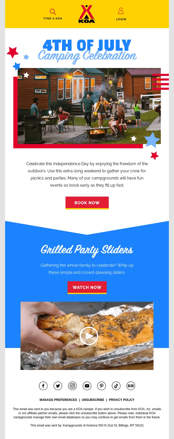 An example of a family-orientated 4th of July email marketing campaign