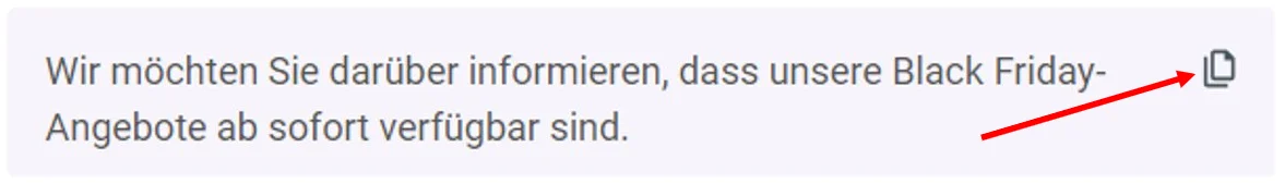 Wie Sie im KI-Textgenerator von Mailjet die Ergebnisse in die Zwischenablage kopieren können