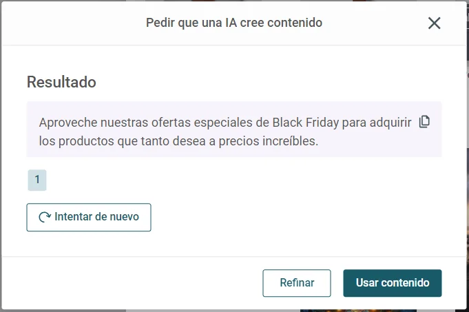 Cómo generar resultados alternativos en el Generador de textos con IA de Mailjet