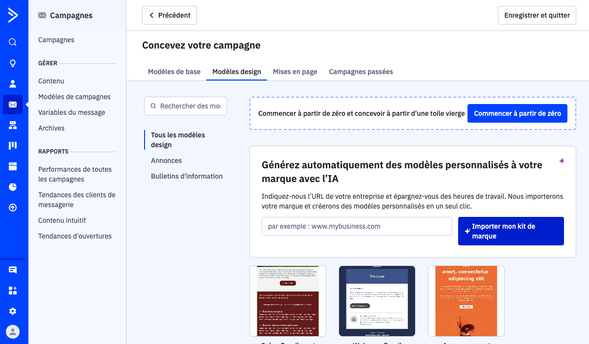 Capture d’écran de l’interface de création de campagne d’ActiveCampaign