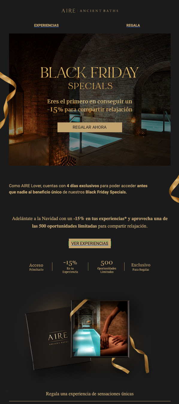 Email de fidelización para clientes de Aire con acceso previo a las ofertas.