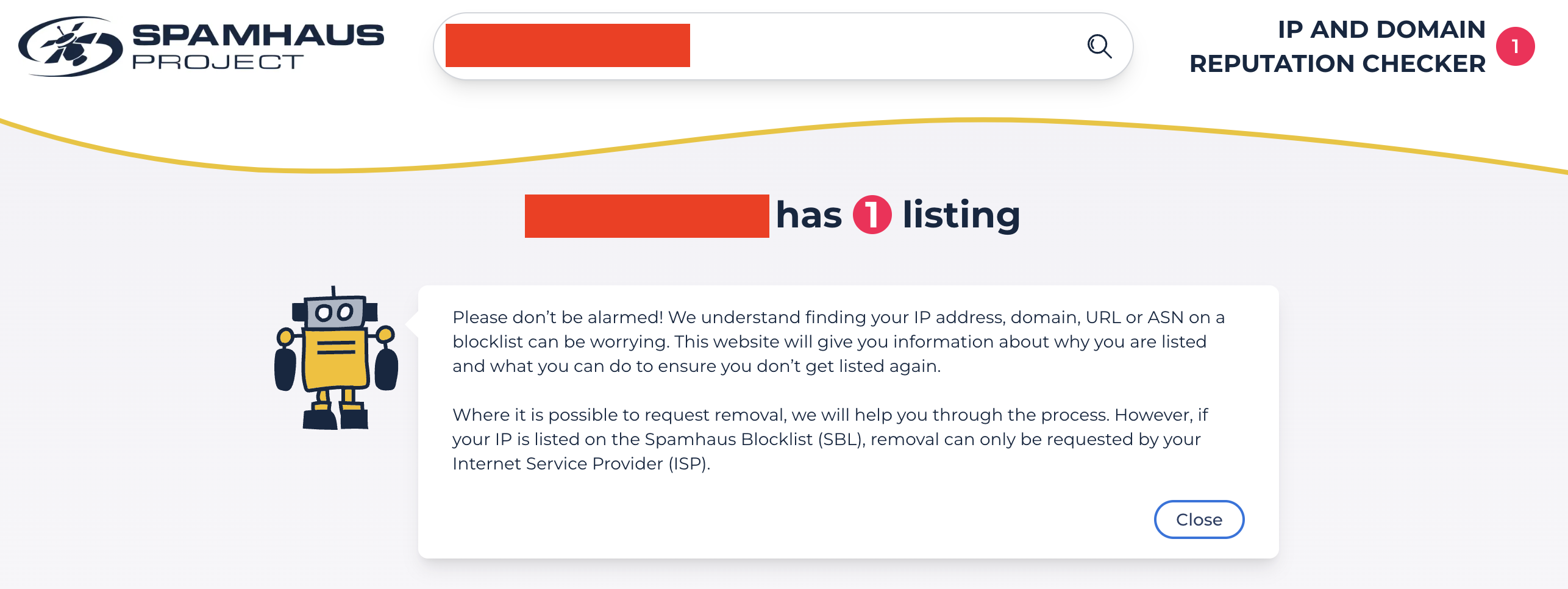 Página web de Spamhaus donde puedes comprobar si estás en su blacklist/blocklist.