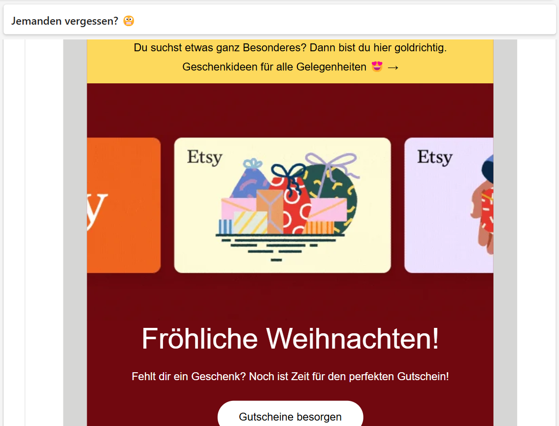 Newsletter Etsy mit FOMO-Betreffzeile.