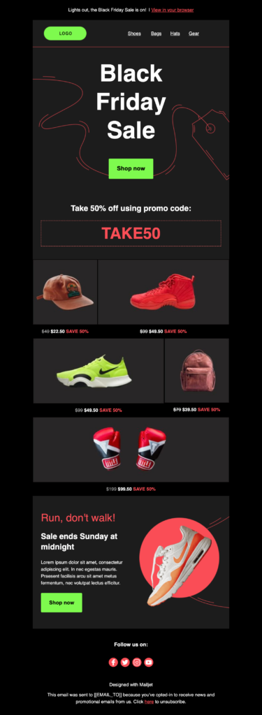 Black Friday template featuring promo code.