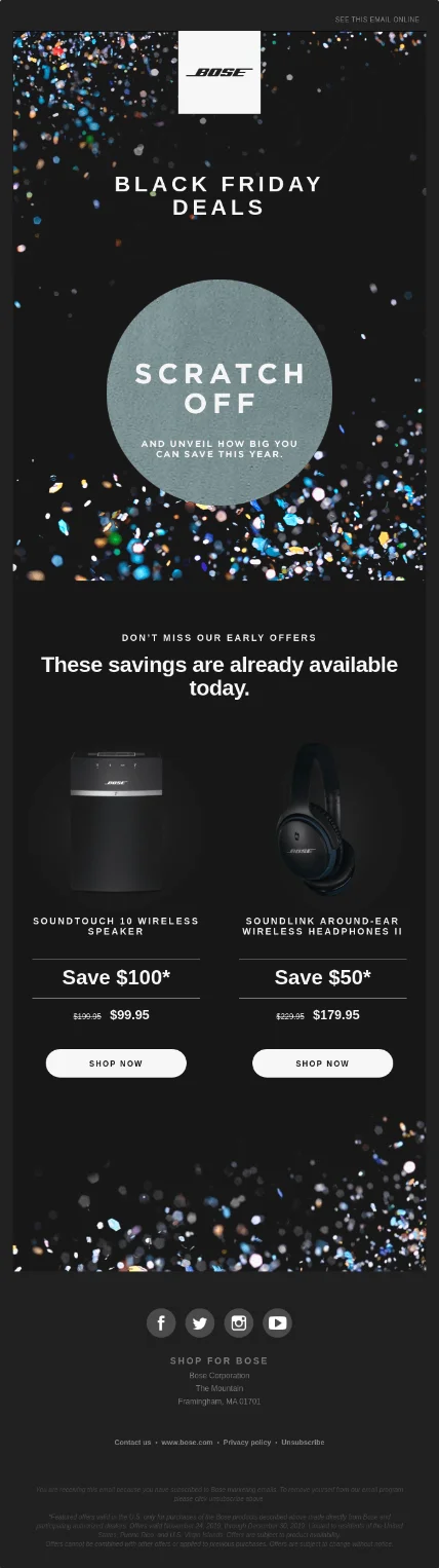 Scratch off Black Friday email from Bose
