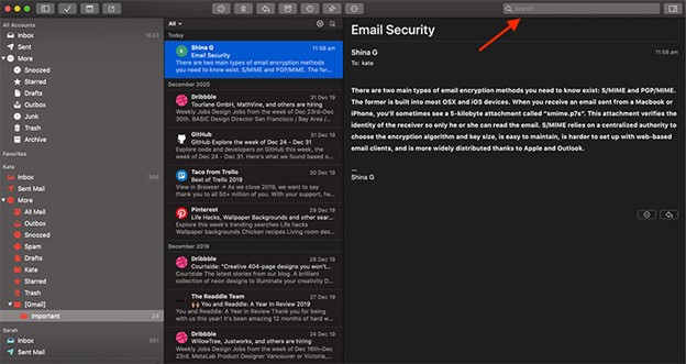 Canary Mail user interface.