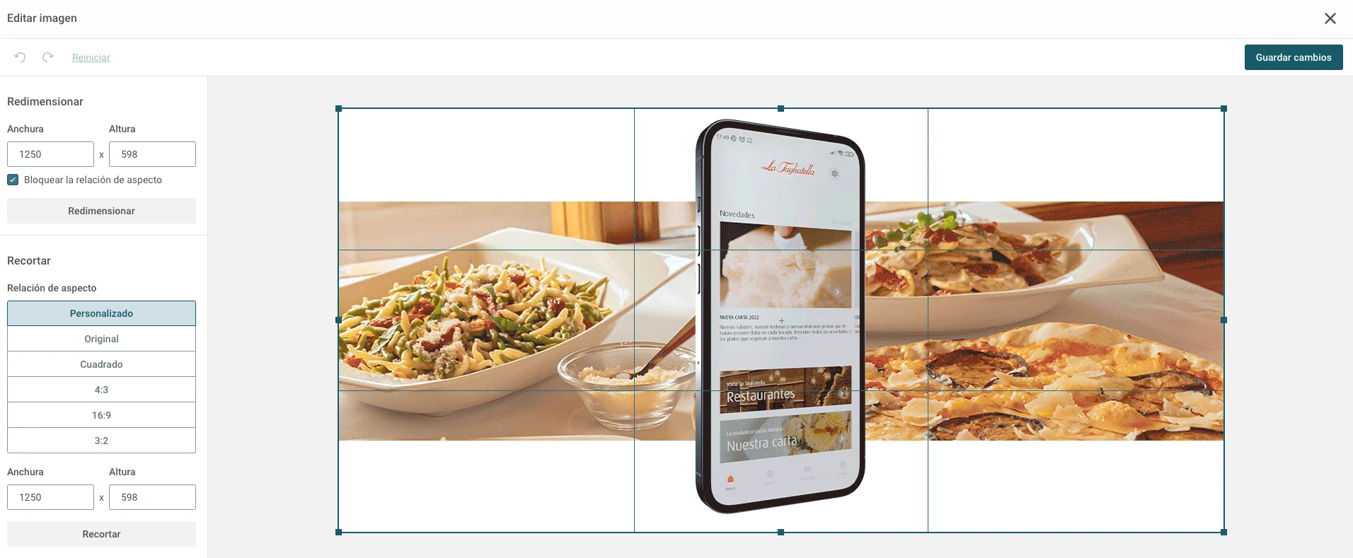 Captura de pantalla de la interfaz de edición de imágenes en el Editor de emails de Mailjet.