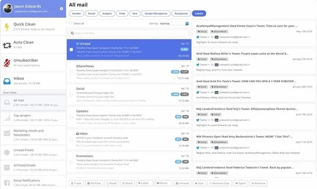 Clean Email interface