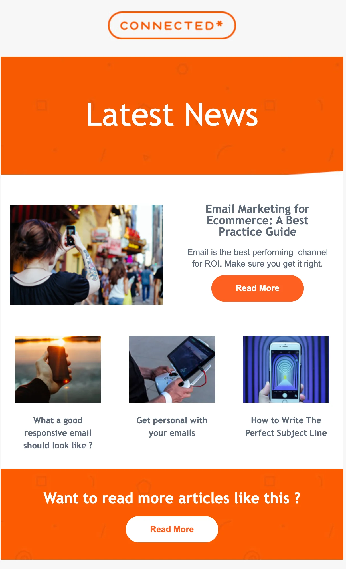 Captura de pantalla de nuestra plantilla para newsletters Connected
