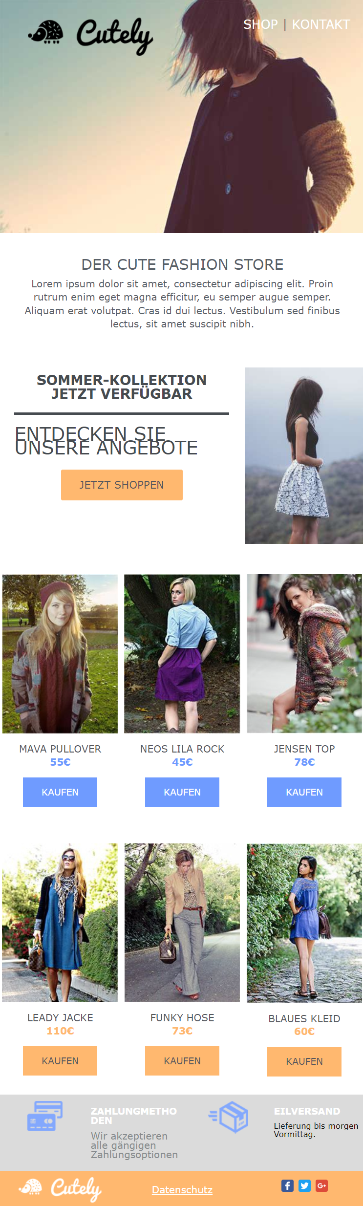 Bild, welches die Vorlage “Cutely” von Mailjet zeigt.