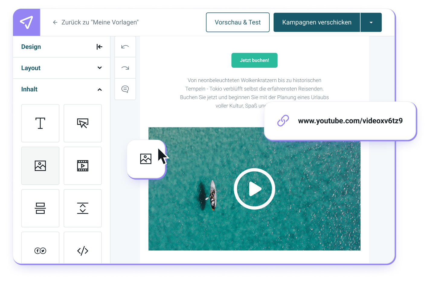 Videos einfügen im Mailjet-Editor