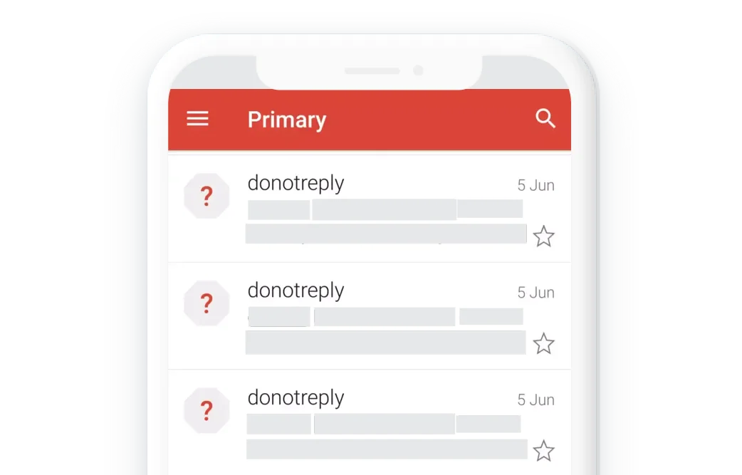 Imagen que muestra "respuestas de email que no admiten respuesta” en una bandeja de entrada de Gmail.