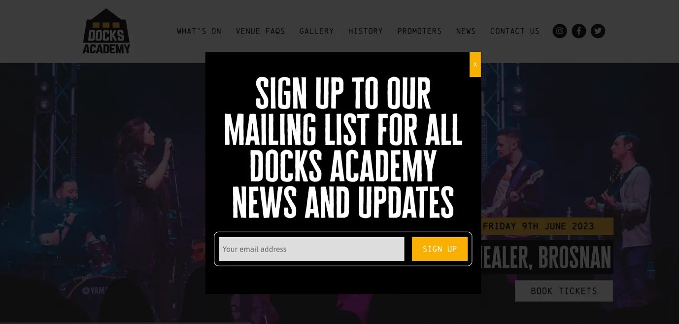 Music venue mailing signup list