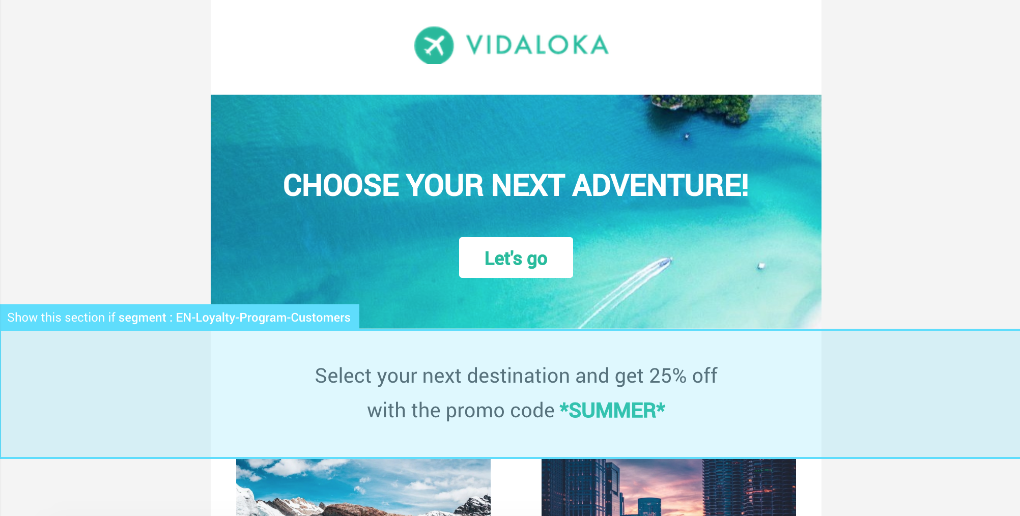 Travel email with discount code