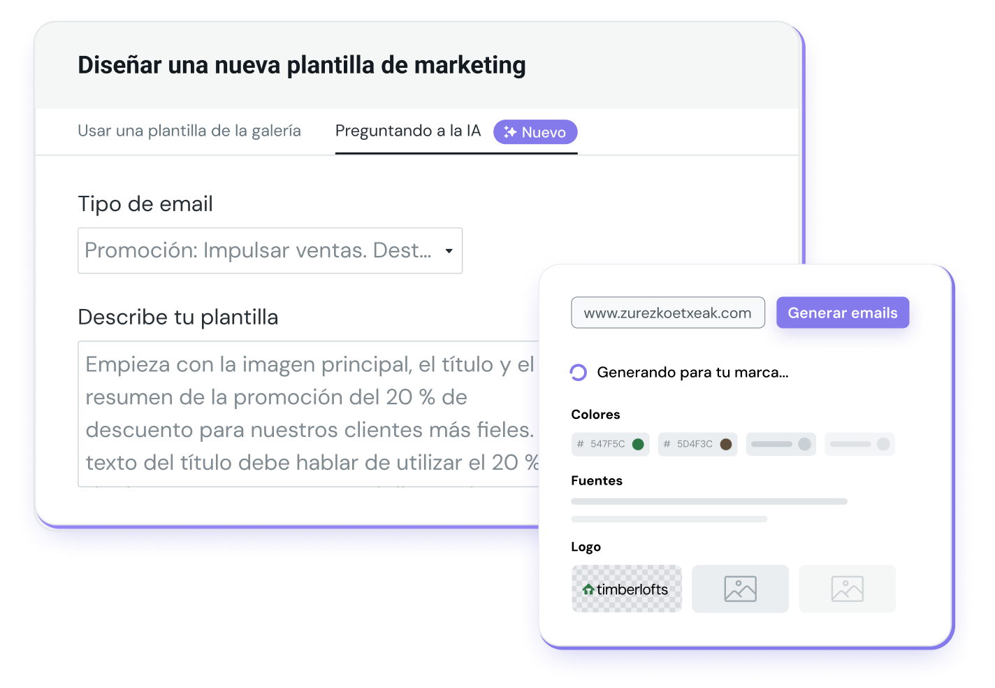 Generador de plantillas con IA de Sinch Mailjet y Kit de marca