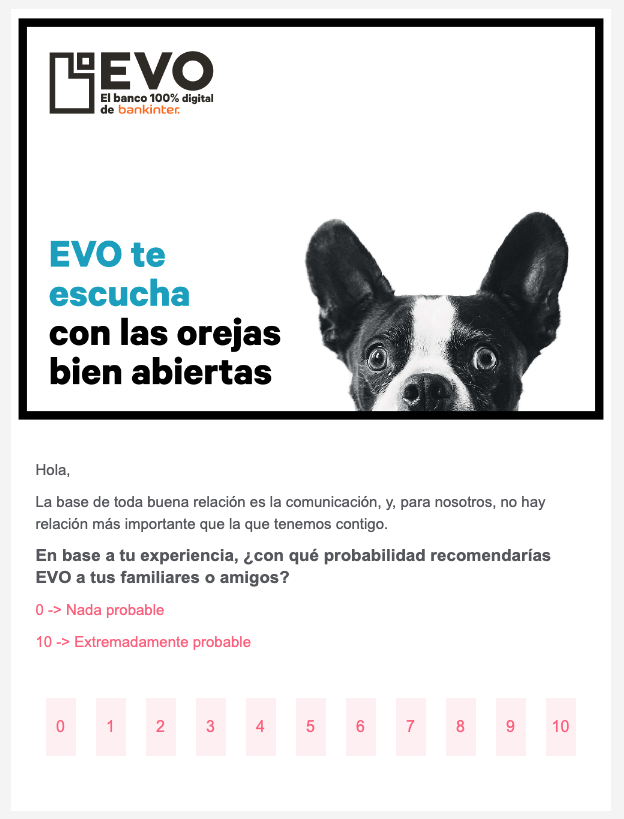 Email de solicitud de opinión de EVO