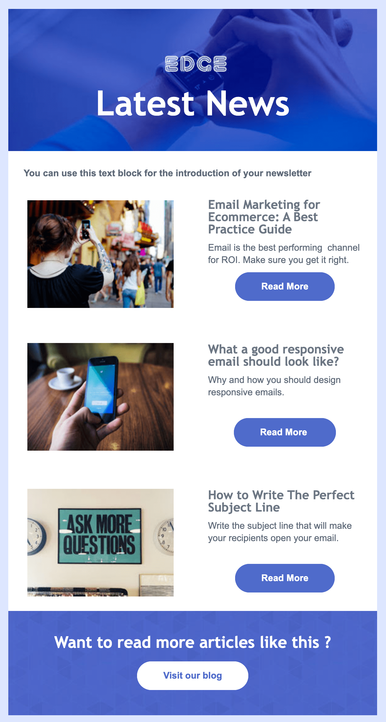 Captura de pantalla de nuestra plantilla para newsletters Edge