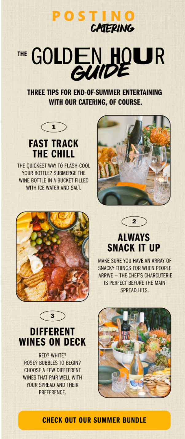 Email from Postino with party hosting tips