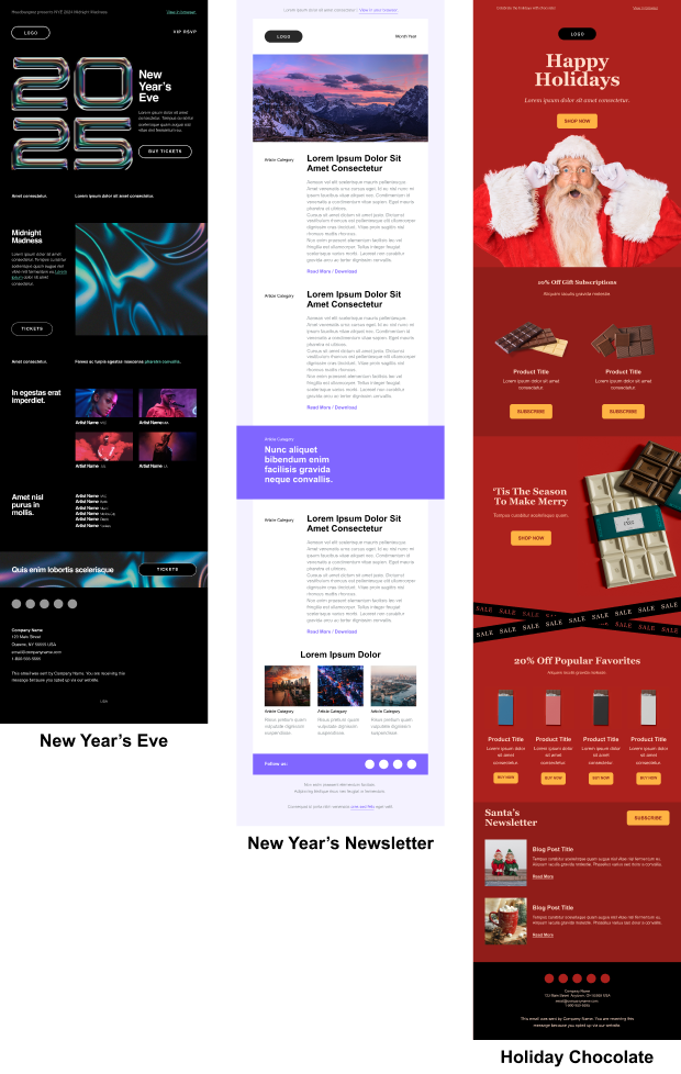 Plantillas para newsletters de Navidad de la galería de plantillas de Mailjet