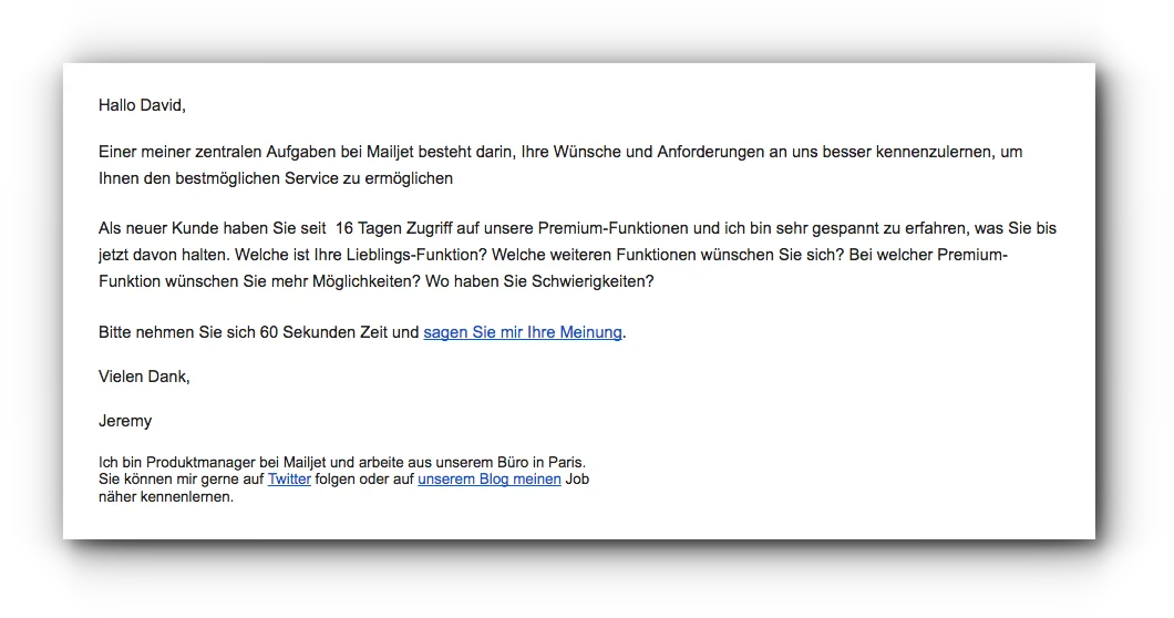 Beispiel einer Feedback E-Mail