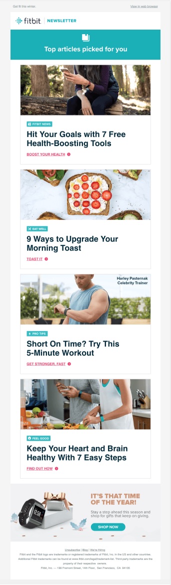 An example of a Fitbit newsletter