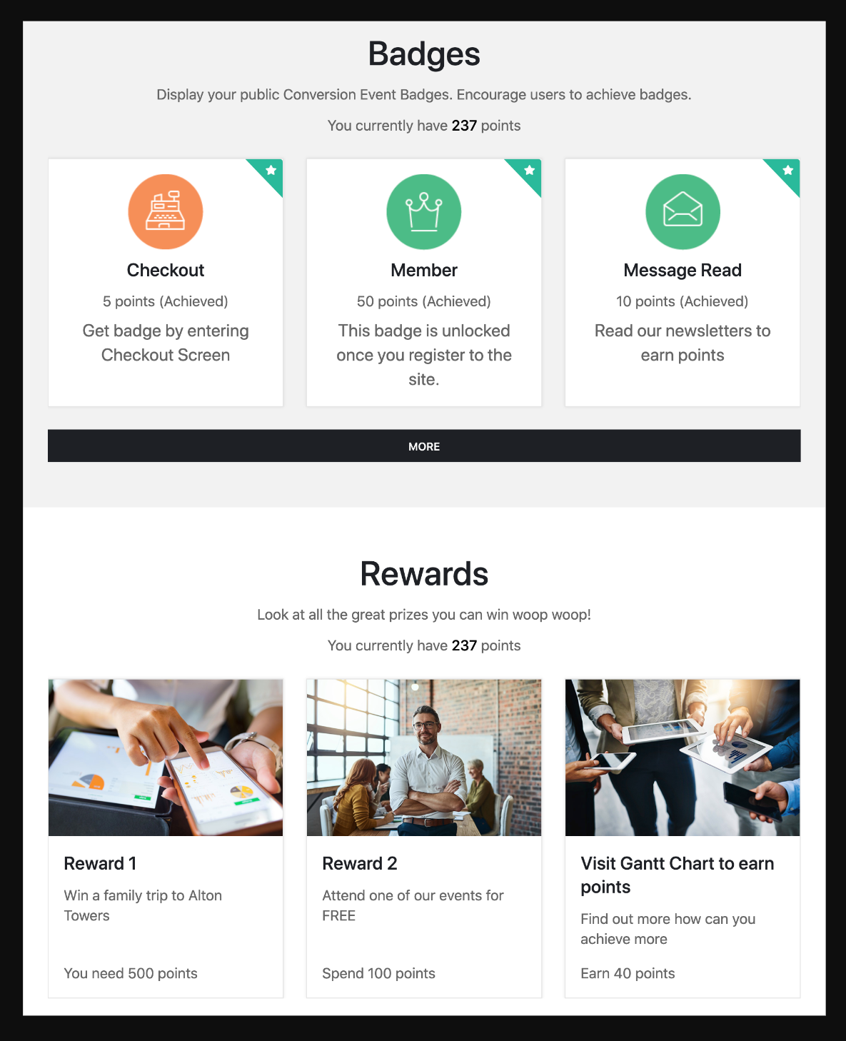 Customer reward scheme with badges and points