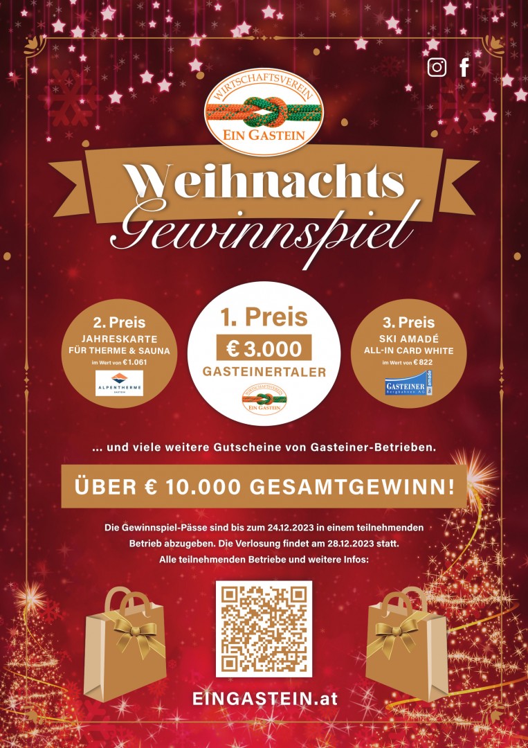 Weihnachtliches Gewinnspiel des Wirtschaftsvereins Eingastein.