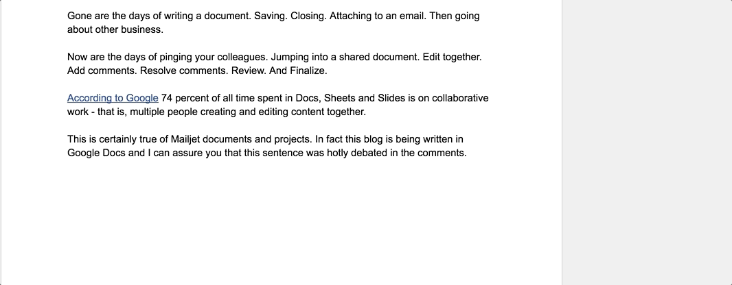Mailjet utiliza la función de comentarios de Google Docs