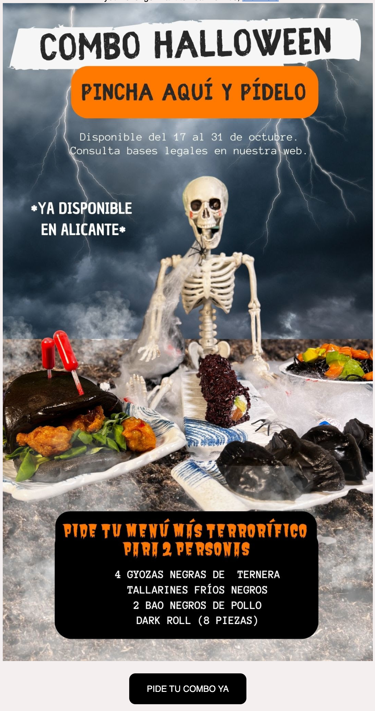 Email de GoSushing sobre las ofertas en sus menús para Halloween.