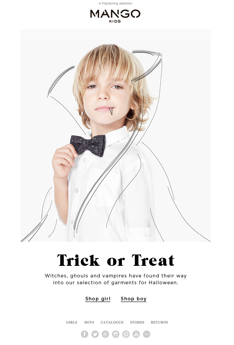 Campagne publicitaire par email envoyée par Mango à l’occasion d’Halloween