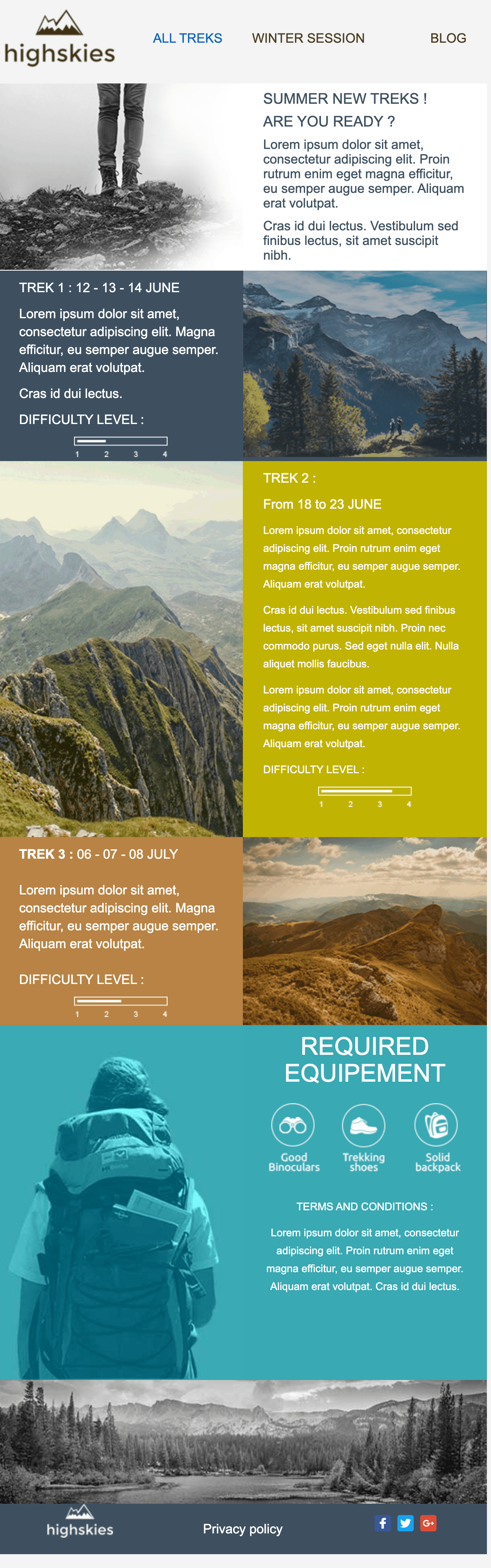Captura de pantalla de nuestra plantilla para newsletters Highskies