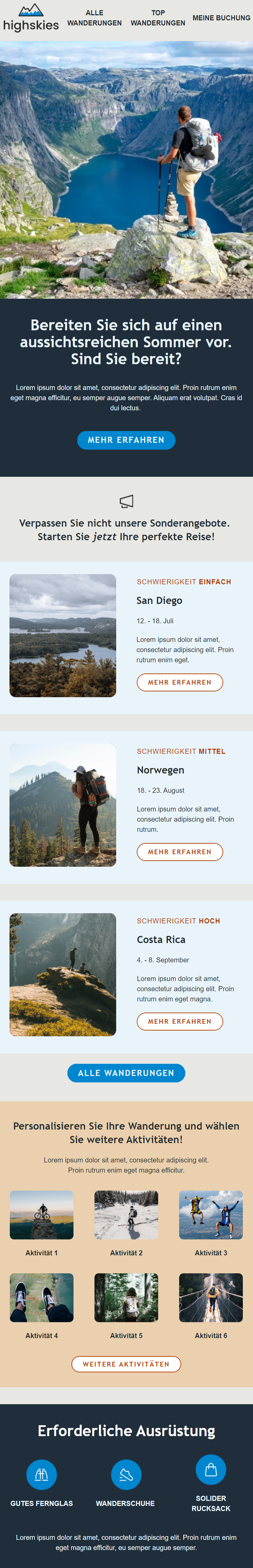Newsletter-Vorlage “Highskies” von Mailjet.