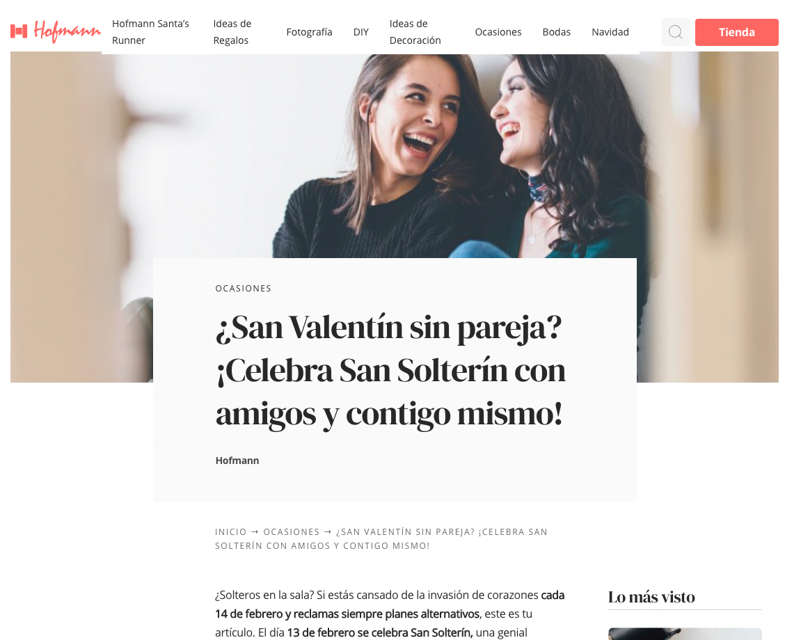 Campaña de Hofmann en su web para solteros en San Valentín.