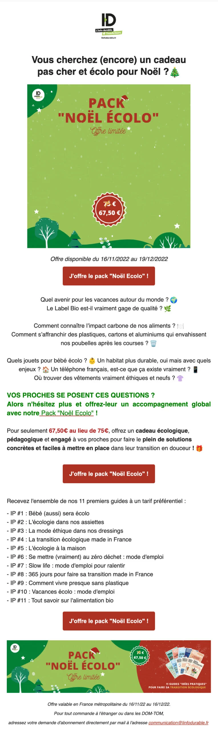 Newsletter de Noël d'ID, L’Info Durable avec pack de fêtes