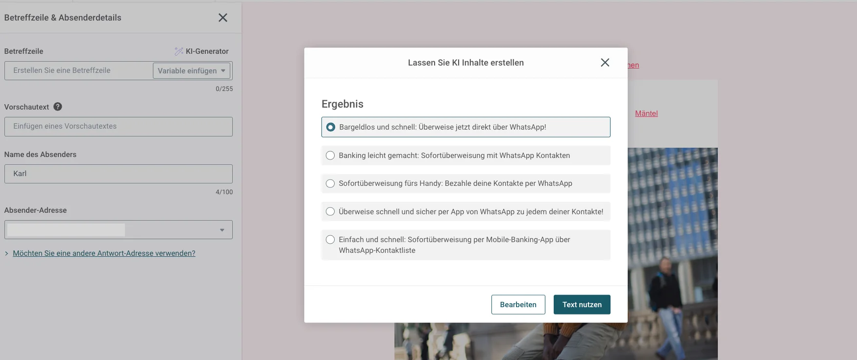 Beispiele für KI-generierte Betreffzeilen vom Textgenerator von Sinch Mailjet