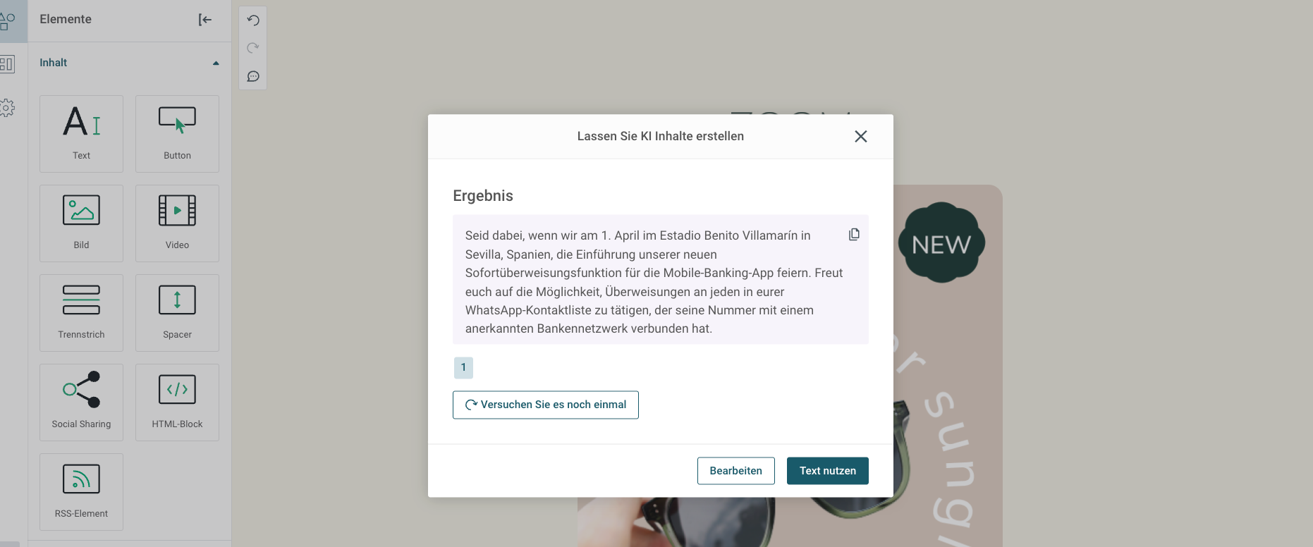 Beispiel einer KI-generierten Event-Einladung aus dem Textgenerator von Sinch Mailjet