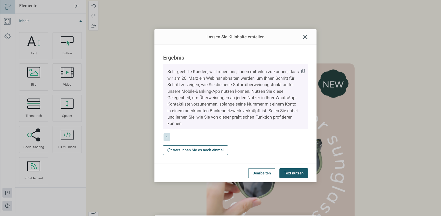 Beispiel einer KI-generierten Event-Einladung aus dem Textgenerator von Sinch Mailjet