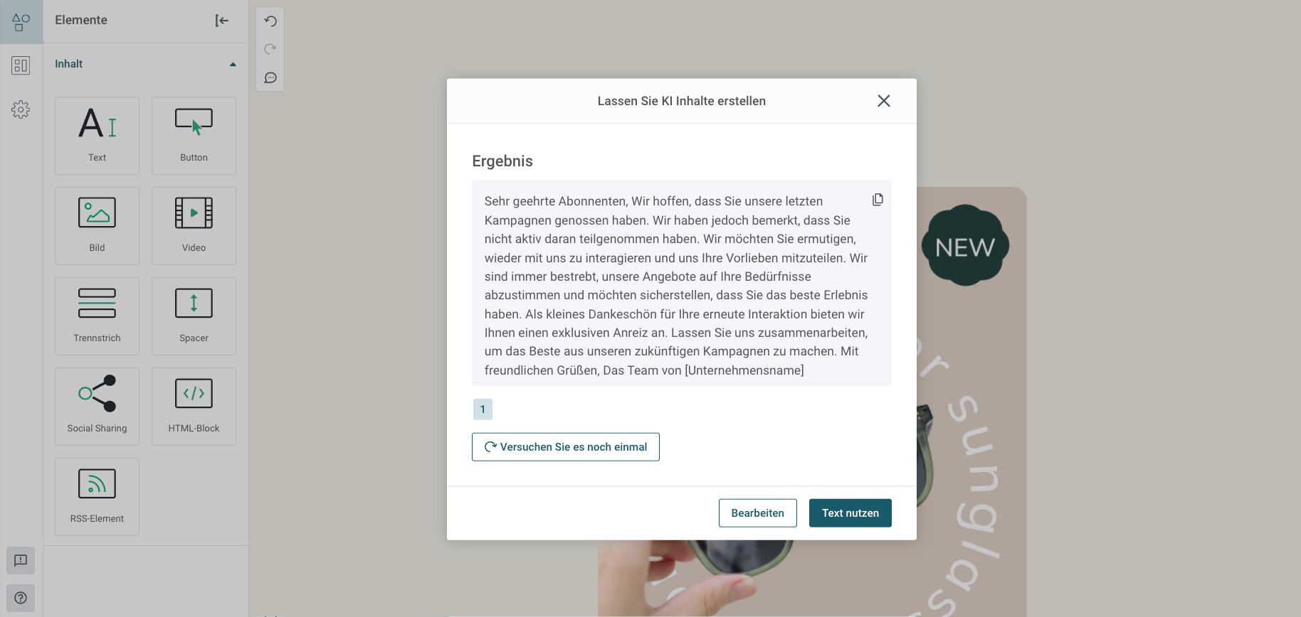 Beispiel eines KI-generierten Interaktions-Newsletters aus dem Textgenerator von Sinch Mailjet