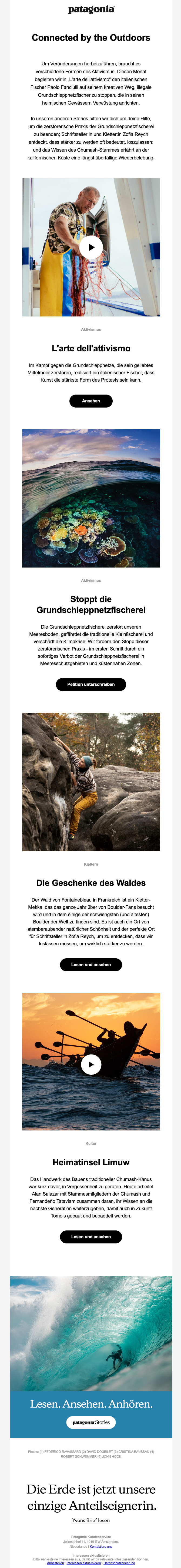 Patagonia Newsletter gegen Grundschleppnetzfischerei