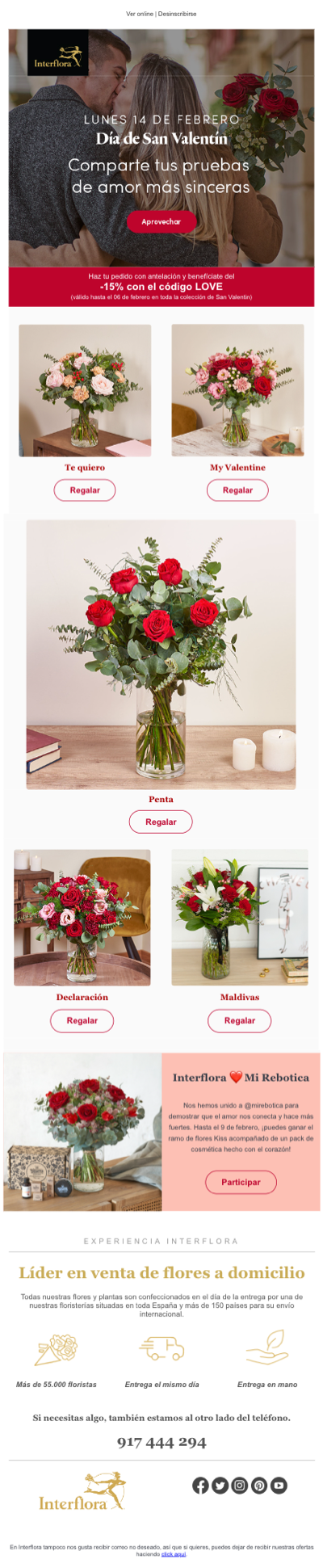Newsletter de preparación de San Valentín de Interflora.