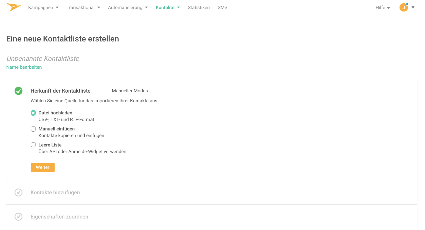 Kontaktliste-hochladen-Mailjet