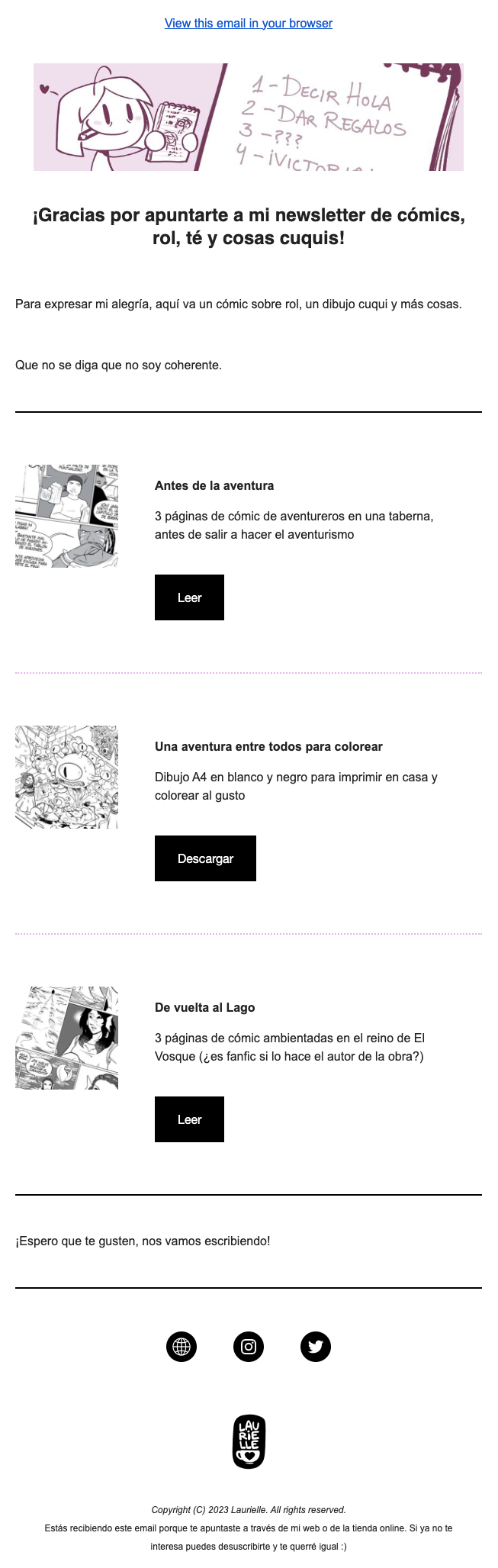 Email de bienvenida de Laurielle