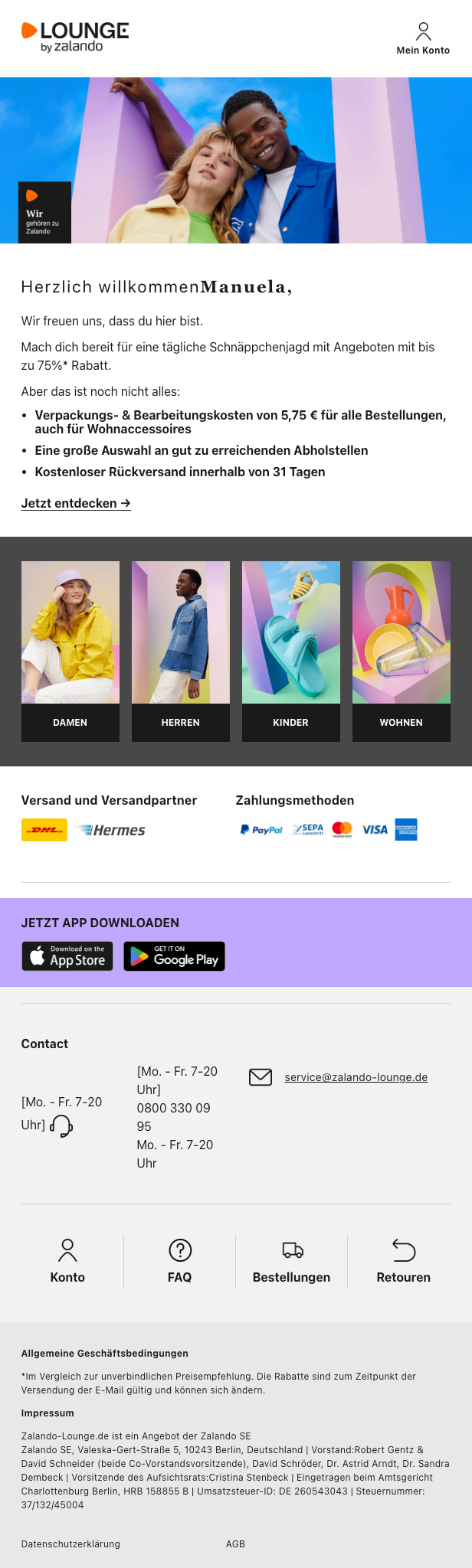 Abbildung einer Willkommens-Mail von Zalando Lounge.